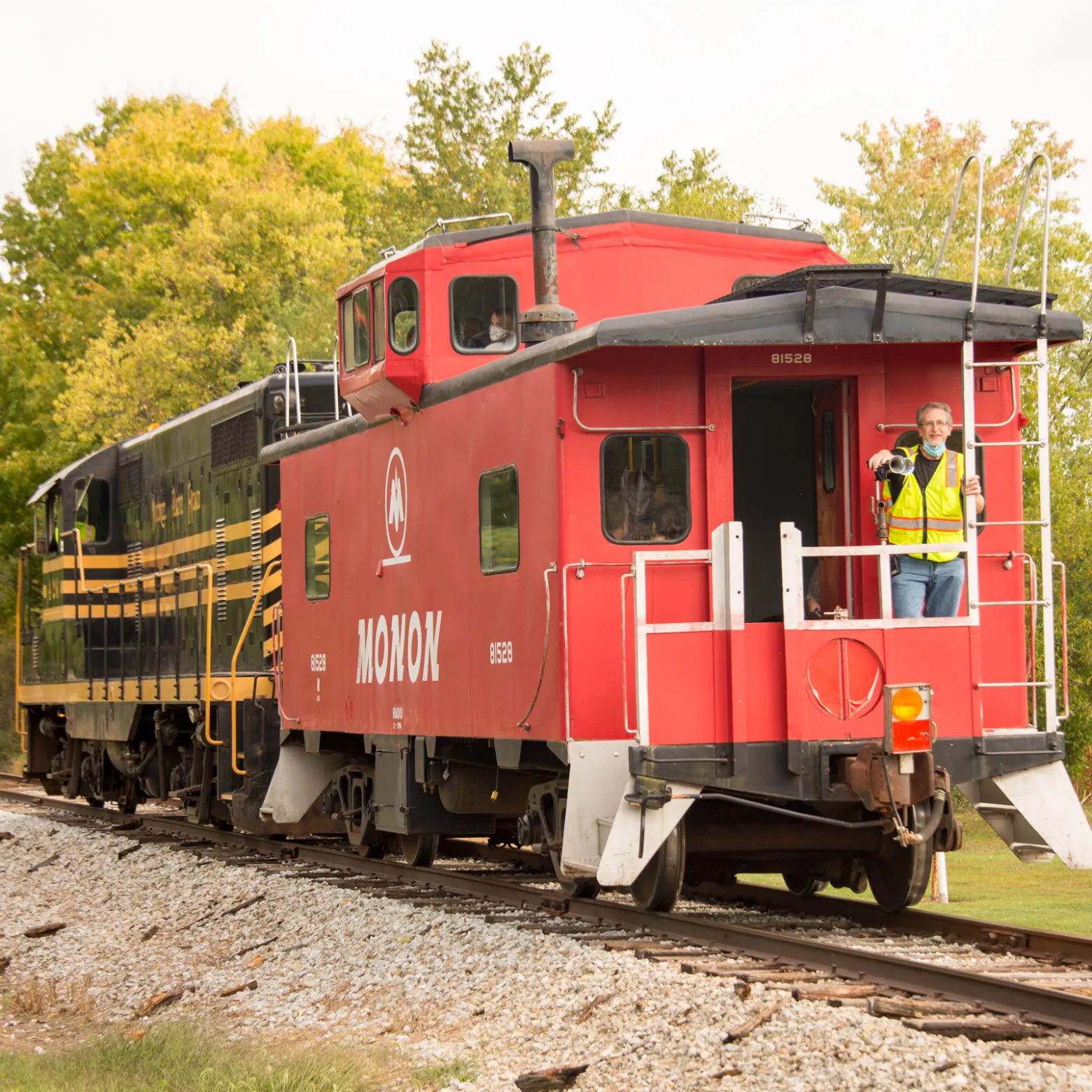 a train traveling down train tracks near a forest