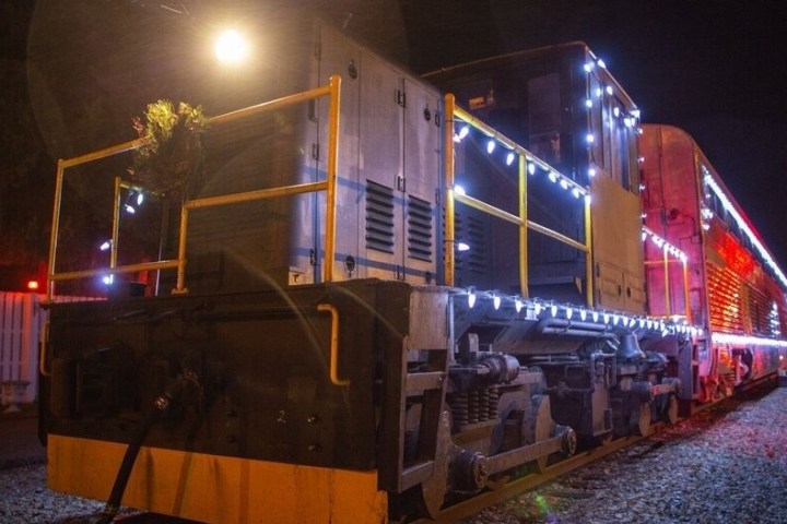 a train on the tracks at night