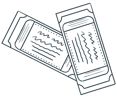 Two overlapping illustrated tickets with wavy lines and dotted borders.